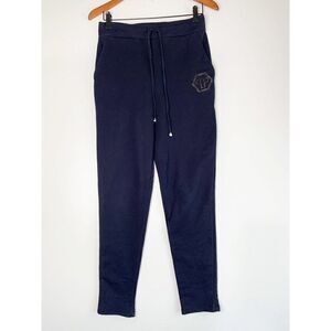 Philipp Plein Women’s Size Small Navy Blue Jogger Sweatpants Rhinestone Logo